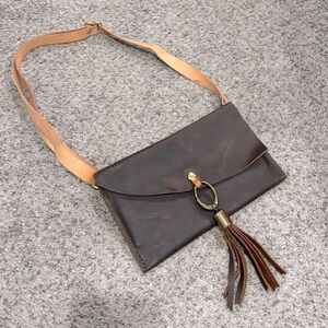 Waterloo Style,uniquely-made genuine brown leather crossbody purse. Never used.